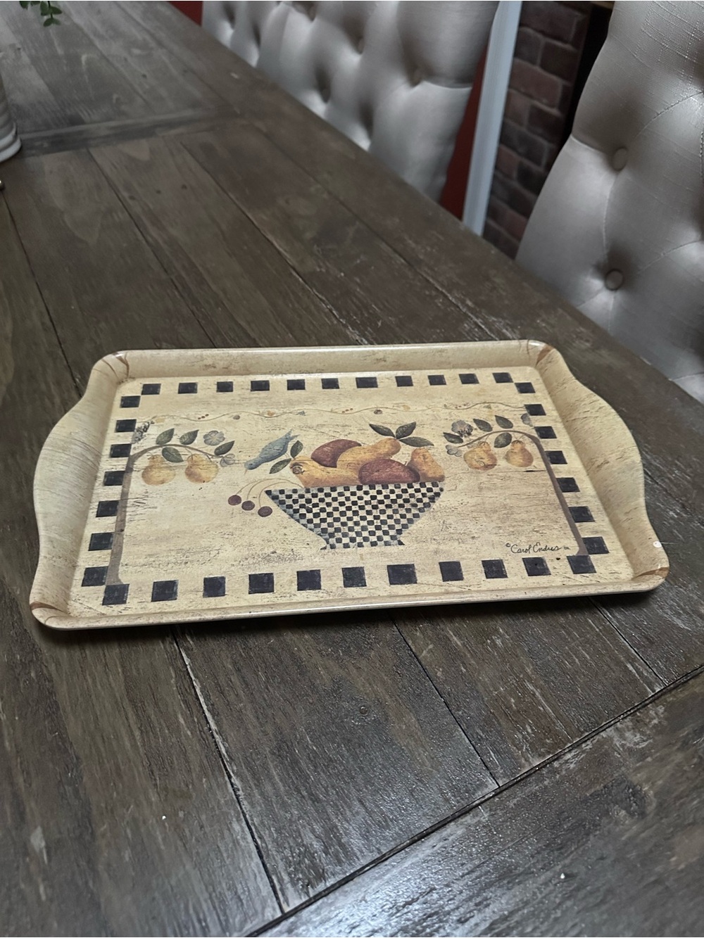 Vintage Fruit Basket Serving Tray - Beige